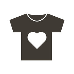 T-shirt Icon with a heart symbol. Vector flat glyph illustration. For volunteering and charity associations, groups, community, non profit organizations. Can also represent love and passion