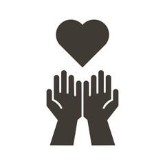 Obraz premium Empty hands receiving red Heart icon. Accepting love, help, kindness, donation. Vector flat glyph illustration. Symbolizes donation, help, charity, philantrophy, love, passion, kindness, peace.