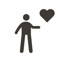 Person holding heart icon. Vector flat glyph illustration. Helping, volunteering, donation, charity, humanitarian, medical, love and happiness concepts.