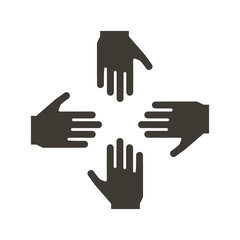 Vector flat glyph icon with 4 hands. Concept design for teamwork, success, charity, business, volunteers, performance group, equality and other concepts