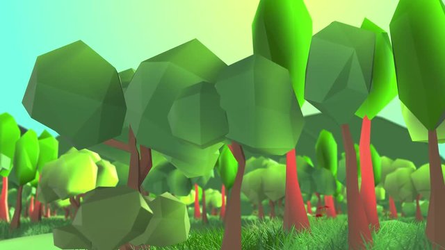 Scenic low poly outdoor in green nature forest landscape 3d render Cartoon