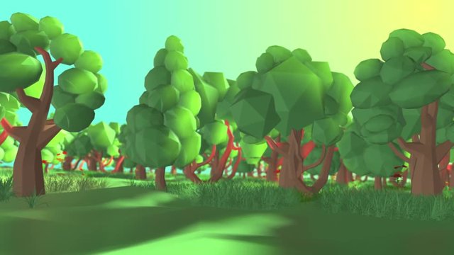 Outdoor nature environment low poly concept 3d render green forest mountain 