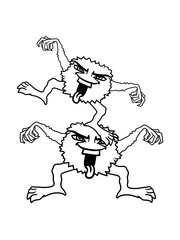 clipart 2 kleine haarige monster team paar crew party freunde gesicht böse lustig augen mund zunge rausstrecken verrückt gemein cool frech comic cartoon design kopf