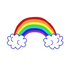 Cartoon rainbow with clouds. Color illustration. Vector