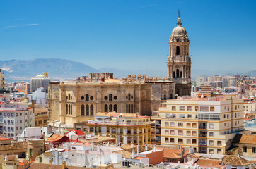 Fototapeta na wymiar Cityscape aerial view of Malaga, with cathedral and city skyline Spain . 