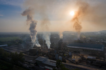 Aerial view. Industrial plants with pollution chimneys, Air pollution from industrial plants