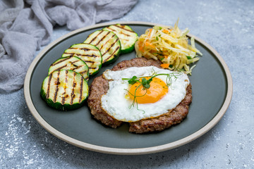 beef steak with egg and zuccini