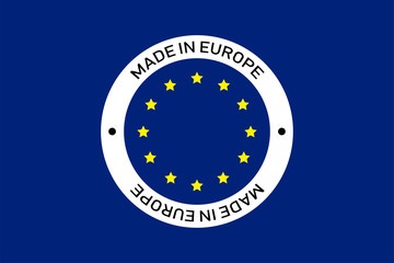 Made in Europe circle sign. Isolated sign on blue background. European stamp.