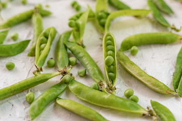 macro detail of fresh raw opened ripe of peas bean