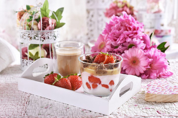 healthy diet breakfast with yogurt, strawberries and granola