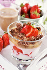 healthy diet breakfast with yogurt, strawberries and granola