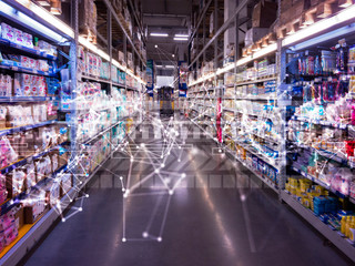containers at the huge shelfs in a warehouse, transporting, export, logistics concept