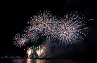 Colorful of fireworks in holiday festival from Pattaya Chonburi Thailand