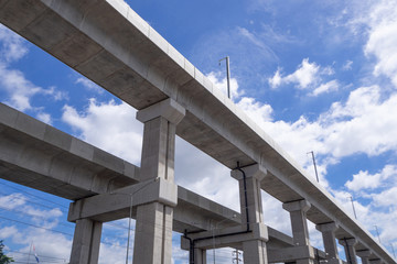 Bottom view of BTS Skytrain tracks in Thailand
