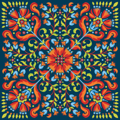 Vector seamless decorative floral embroidery pattern, ornament for textile, kerchief, pillow or handbag decor. Bohemian handmade style background design. - 274803883
