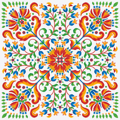 Fototapeta na wymiar Vector seamless decorative floral embroidery pattern, ornament for textile, kerchief, pillow or handbag decor. Bohemian handmade style background design.