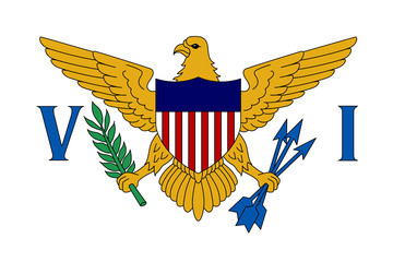Flag of United States Virgin Islands in Caribbean sea. Patriotic country symbol with official colors. Flag of Caribbean dependent territory. National identity vector illustration in flat style.
