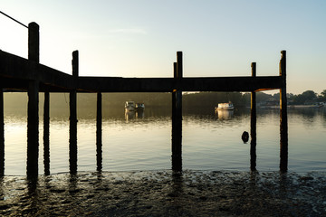 Dawn in Ancient Pier In Paranaguá, Brazil with amazing sunlight 
