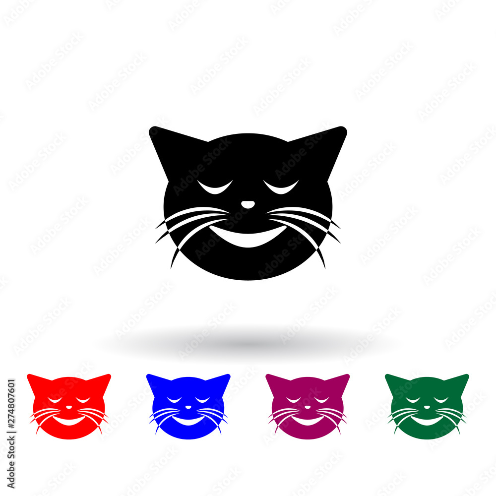 Poster satisfied cat multi color icon. elements of cat smile set. simple icon for websites, web design, mob