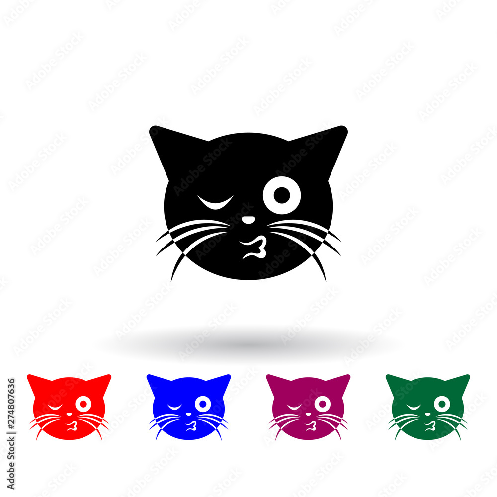 Poster wink kiss cat multi color icon. elements of cat smile set. simple icon for websites, web design, mob