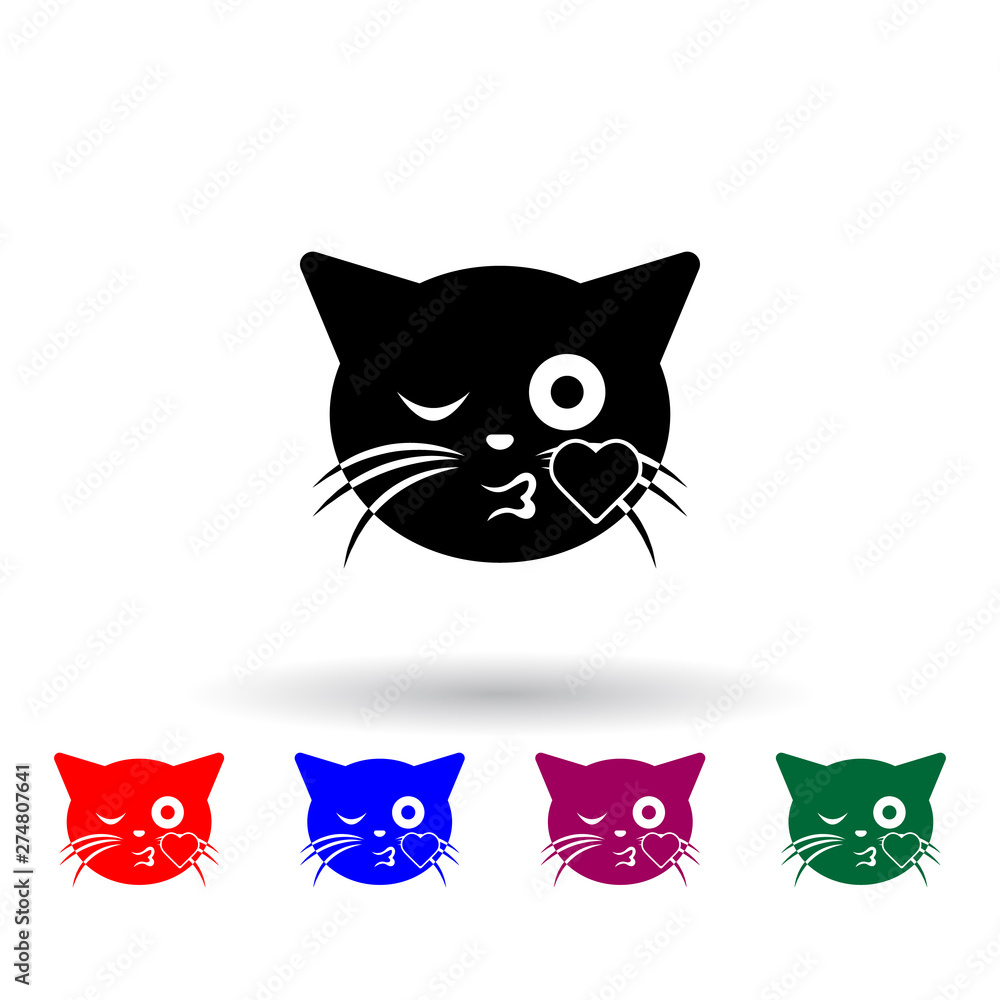 Poster wink love kiss cat multi color icon. elements of cat smile set. simple icon for websites, web design