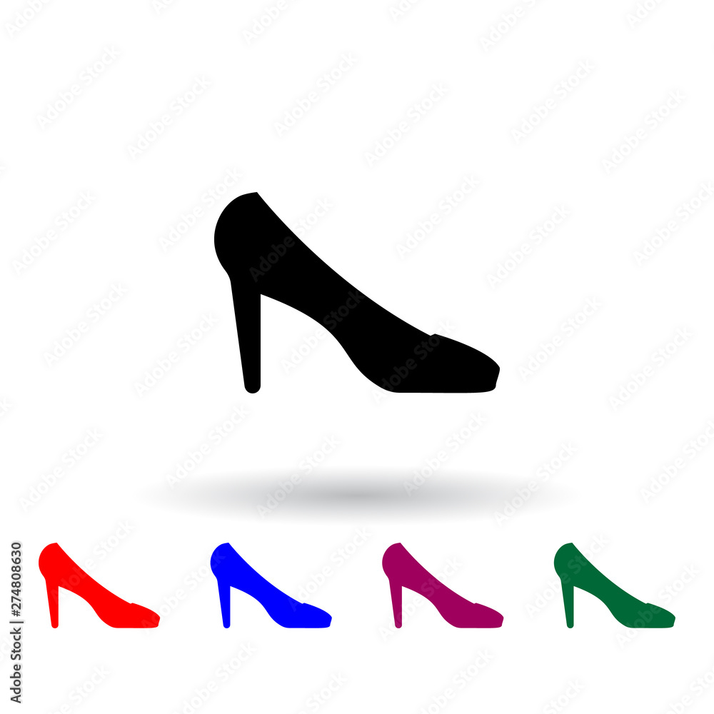 Poster high heel shoes multi color icon. elements of clothes set. simple icon for websites, web design, mob