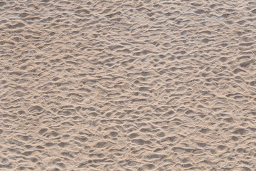 A sandy beach covered with footprints on the coast. ( for background texture )