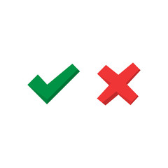 Tick and cross signs. Green checkmark and red X icons