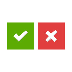 Tick and cross signs. Green checkmark and red X icons