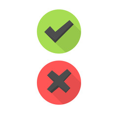 Tick and cross signs. Green checkmark and red X icons