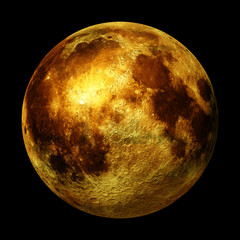 full golden Moon isolated on black background