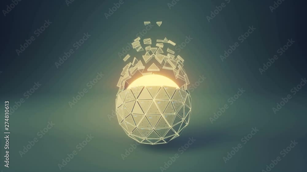 Poster sci-fi polygonal ball spinning. abstract futuristic sci-fi or space technology concept. seamless loo