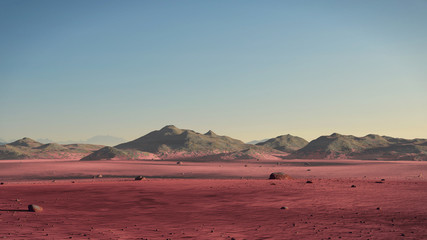 planet Mars landscape, desert and mountains on the red planet's surface 