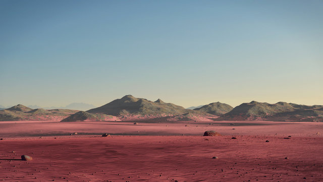 planet Mars landscape, desert and mountains on the red planet's surface © dottedyeti