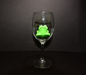 big eye frog in a empty wine glass