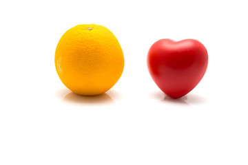 Red heart with orange isolated on white