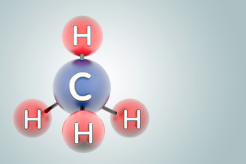 ch4 - molecule methane. Render of 3d model with copy space.
