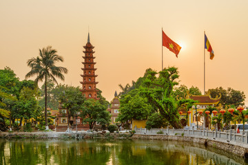 Awesome sunset view of the Tran Quoc Pagoda, Hanoi, Vietnam