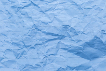 crumpled of blue blank paper with line