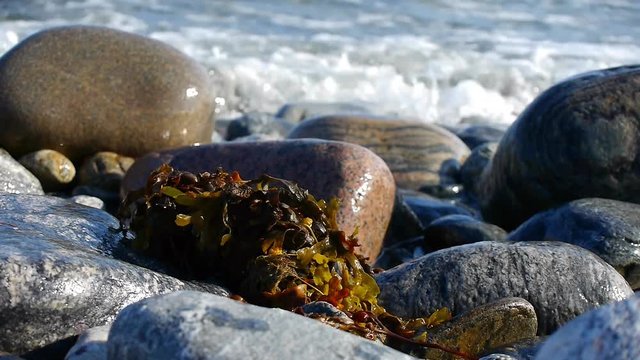 Waves crashing on Sweden's most famous rocky shoreline for windsurfing in Stockholms south archipelago.