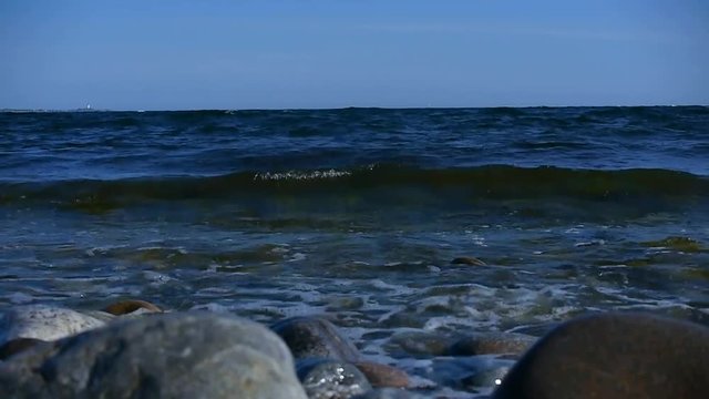 Waves crashing in on Sweden's most famous shoreline for windsurfing in Stockholms south archipelago.