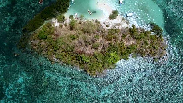 Aerial top down view of CYC Beach on CYC Island, Coron town, Philippines