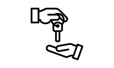Hand giving  key icon. key with  key ring given from one hand to another.