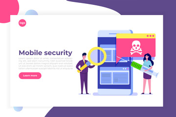 Smartphone virus malware trojan notification or alert. Hacker attack, Mobile security vector concept.