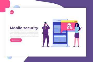 Smartphone virus malware trojan notification or alert. Hacker attack, Mobile security vector concept.