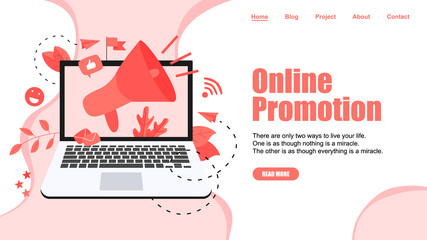 Online Business Advertising Promotion. Big Megaphone and Business icon. Advertisement Marketing Concept. Vector illustration.	