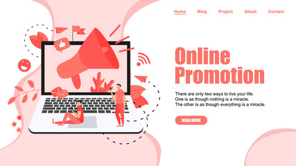 Online Business Advertising Promotion. Big Megaphone and Business icon. Advertisement Marketing Concept. Vector illustration.	