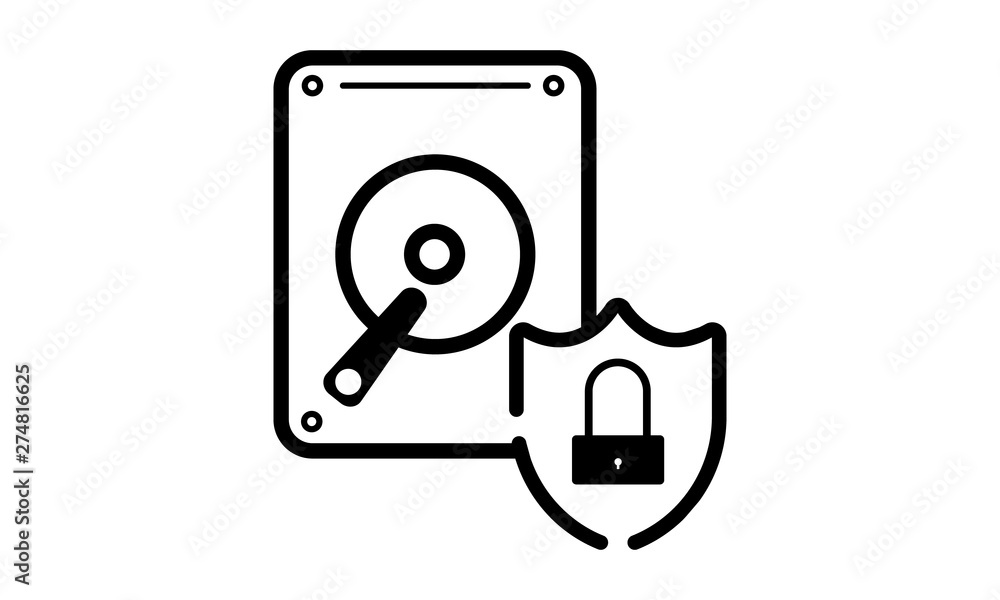 Aufkleber hard disk drive security flat icon for data protection and technology use