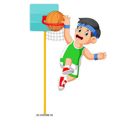 the boy are jumping for make the score in basket ball