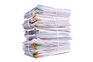 Stack of business papers isolated on white background